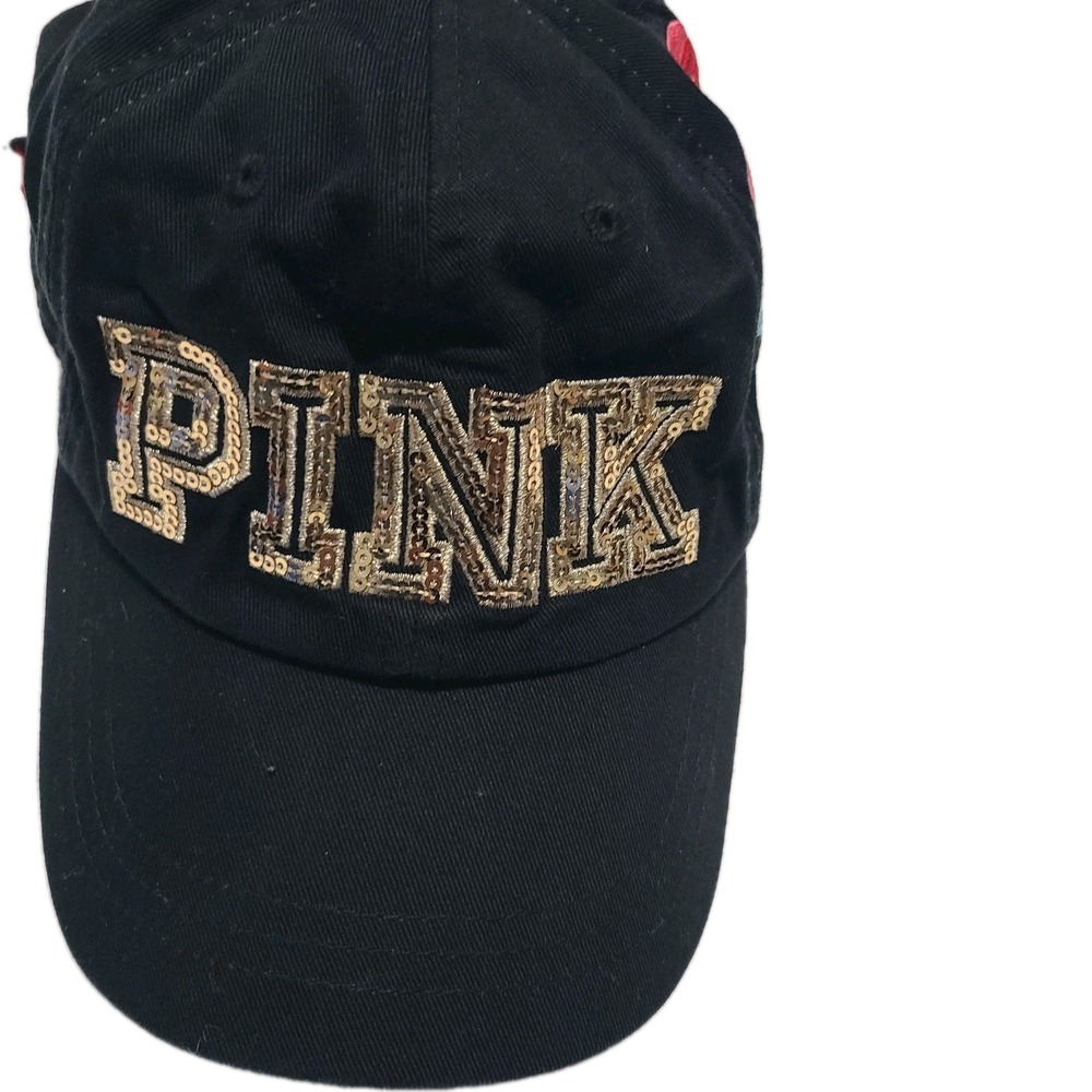 Victoria Secret Pink Bling Baseball Cap With Red Flower On Side